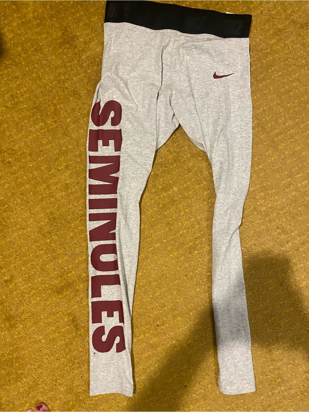 Florida State Nike Gray Leggings with Garnet Seminoles Lettering